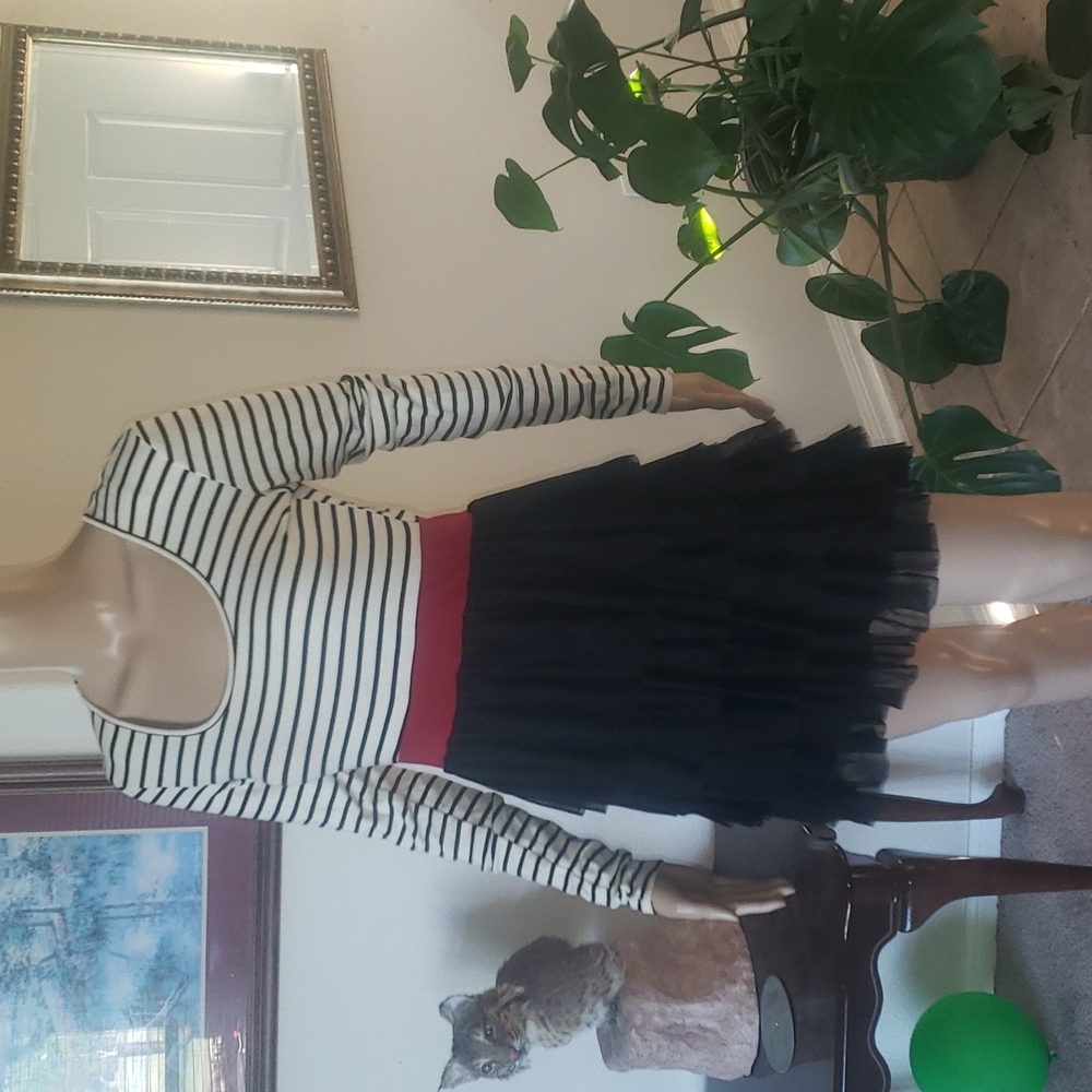 Forever 21 m edgy tiered tulle skirt colorblock longsleeve stripe scoop